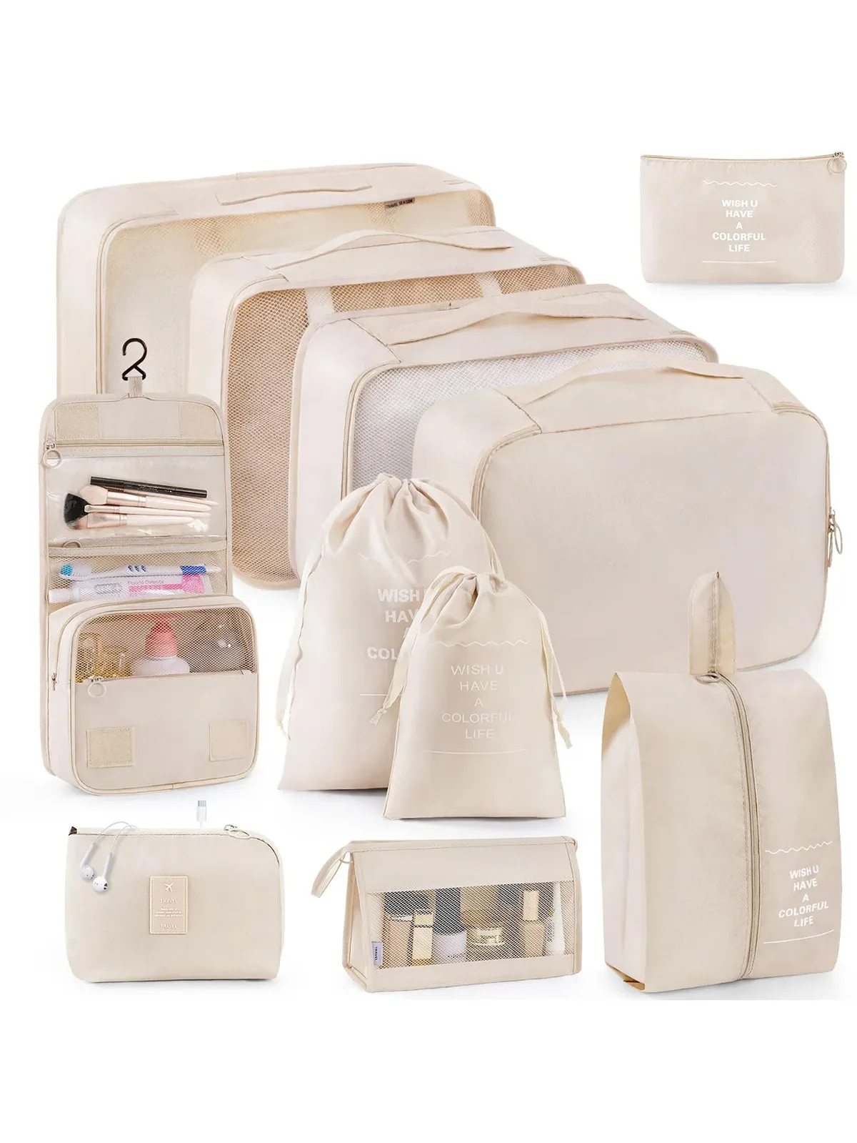 ensemble de sacs de rangement de voyage portables de 11 pièces, organisez facilement vos vêtements, chaussures et sous-vêtements, parfaits pour les voyages quotidiens, les voyages d'affaires, le rangement à domicile, les valises, les sacs de rangement de voyage, les chaussures, les toilettes et les sacs à linge