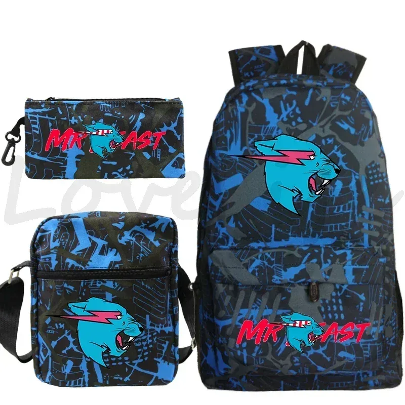 sac à dos d'école mr beast lightning cat pour garçons et filles, sacs d'école 3 pièces/ensemble, sac de voyage, sac à dos imprimé mr beast, mochila pour enfants, cadeau