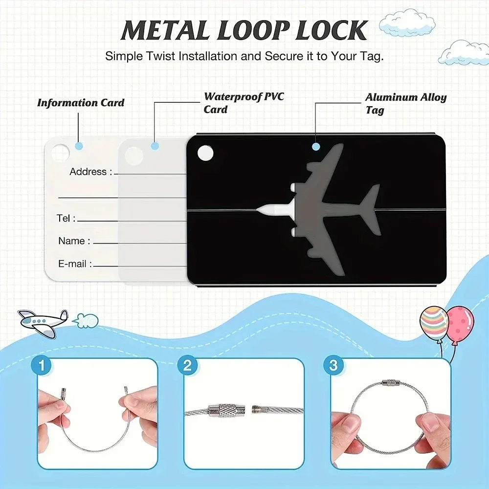 étiquette de bagage en alliage d'aluminium avec nom, étiquette d'identification pour bagages de voyage, anti-perte, couleur unie, accessoires de voyage