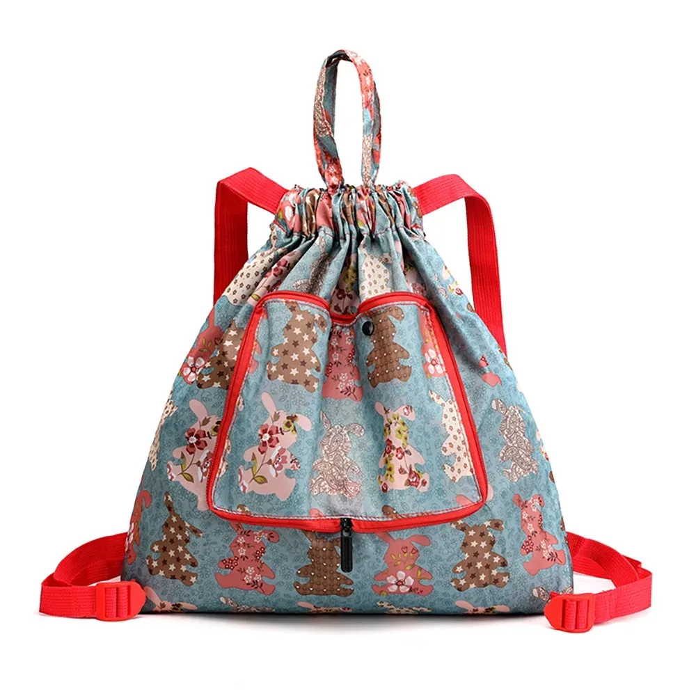sac de courses multifonctionnel à fleurs, sac à cordon léger et portable, sac à dos plié en nylon animal, voyage