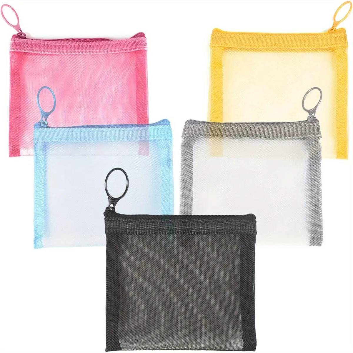 mini sacs en maille à fermeture éclair, 4 "x 5", organisateur d'accessoires cosmétiques pour maquillage de beauté, rouge à lèvres, petite pochette de rangement pour kit de voyage, 5 pièces/paquet