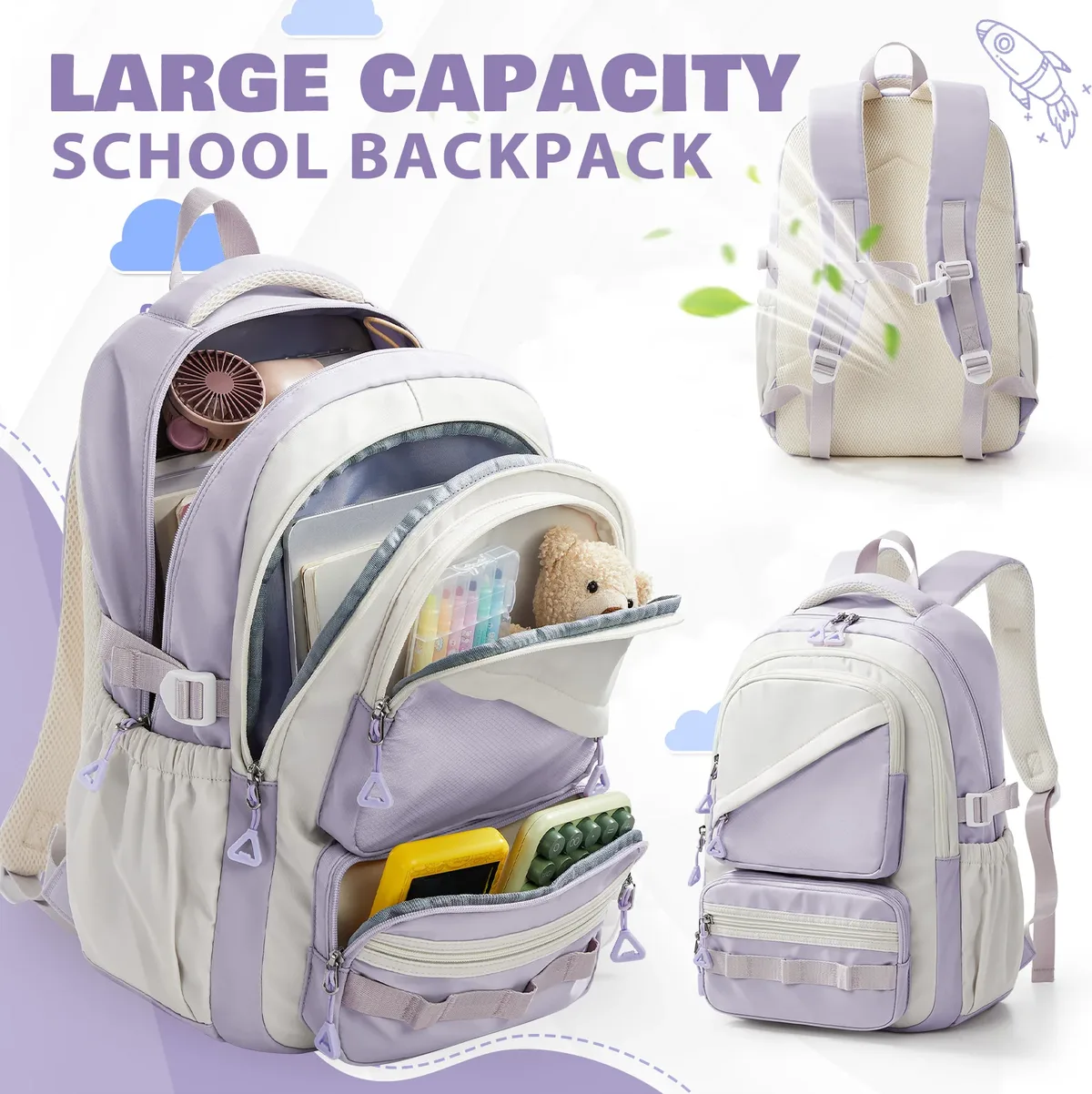 Sac d'école pour filles, sac à dos scolaire pour adolescentes, sacs à dos de voyage mignons pour filles, sac à dos pour filles de 5e année du primaire