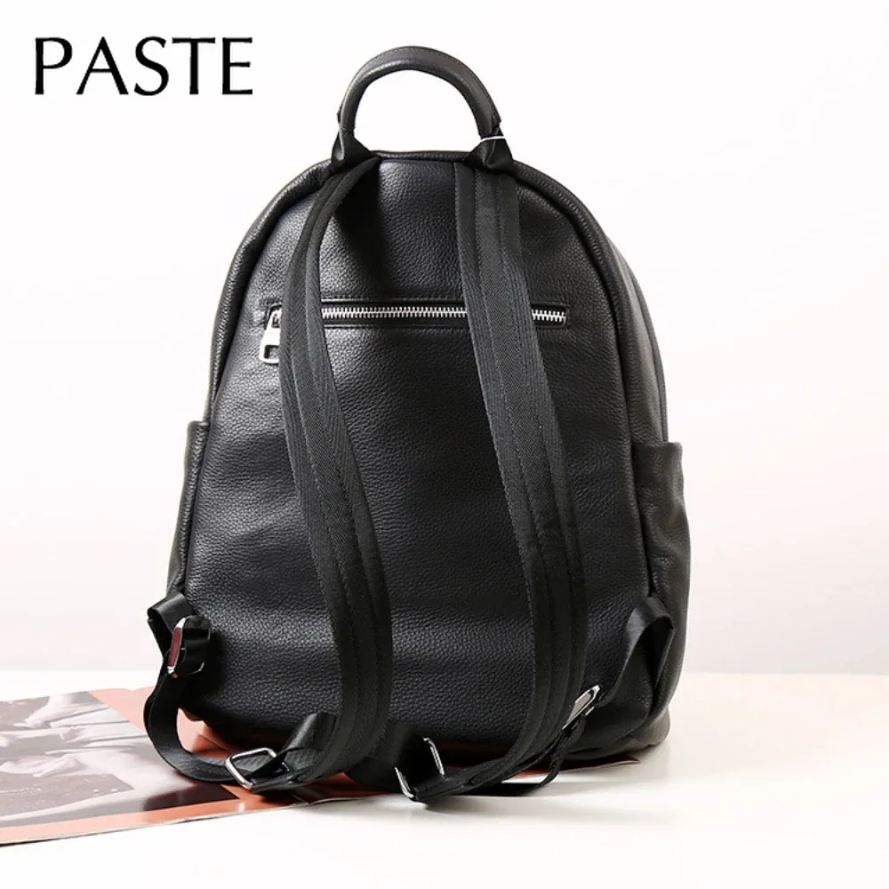 sac à dos de voyage de grande capacité pour femme, cuir de vachette optique, sac double initié, cuir de vachette noir, classique, loisirs, luxe