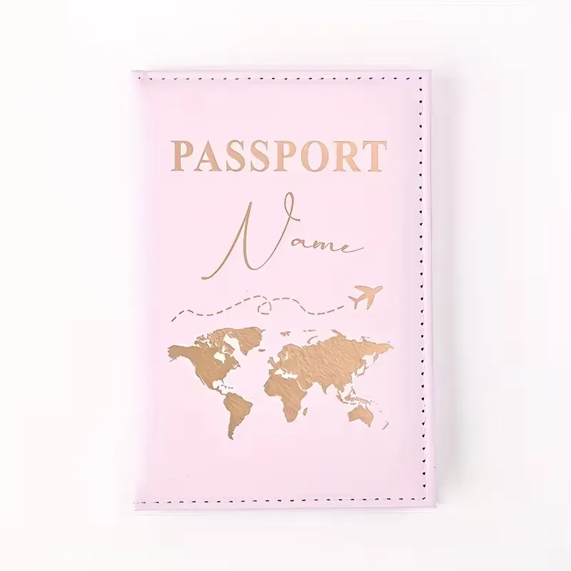 porte-passeport personnalisé avec lettres, étui pour passeport avec carte du monde et texte personnalisé. organisateur de documents portable et mignon multi-usages pour personnalisation diy