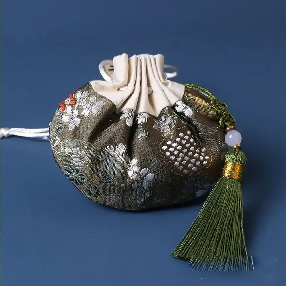 pochette de rangement en tissu brodé à motif floral, style chinois, avec cordon de serrage, vide, pour bijoux et accessoires féminins