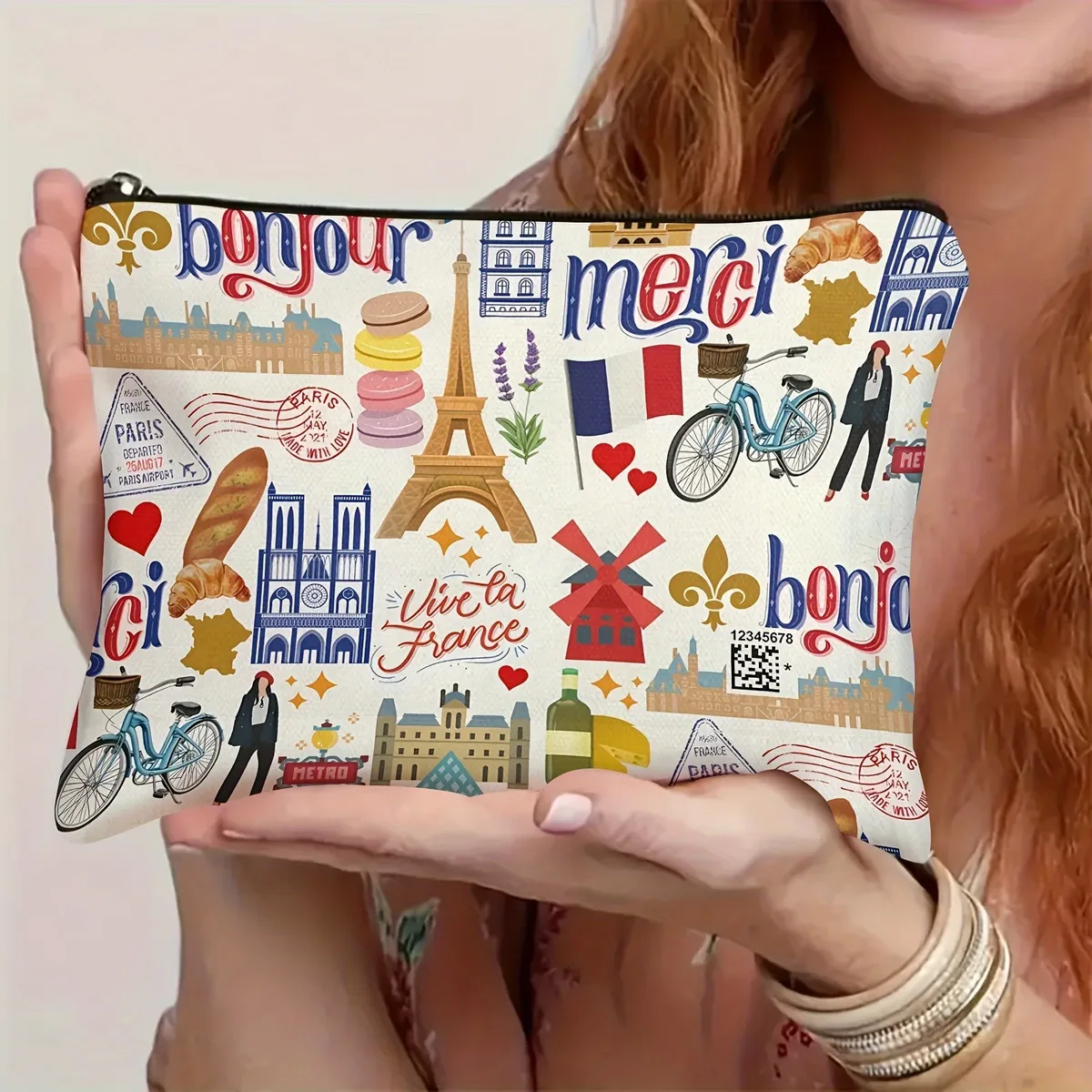 un sac de maquillage paris - pochette multifonctionnelle à fermeture éclair, sac de rangement de bijoux, petit