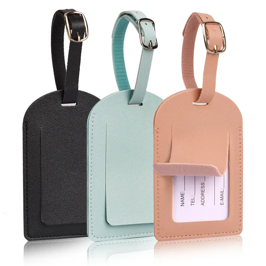 étiquettes de bagage en cuir pu pour femmes et hommes, accessoires de voyage, porte-nom et adresse pour valise