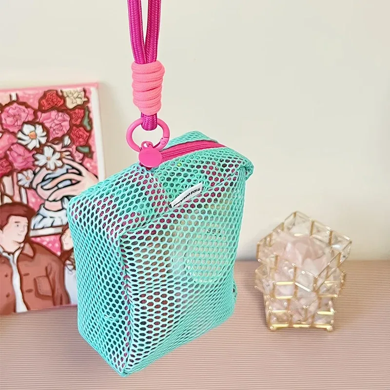 sac de rangement cosmétique carré portable avec fermeture éclair, sac de rangement polyvalent pour articles divers, sac cosmétique en maille légère et élégante