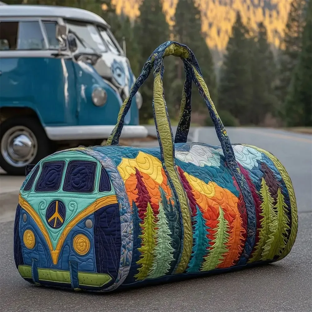 sac de voyage matelassé en coton de la série bus, design 3d, style bohème, sac de sport hippie, motif grenouille, sac de week-end, pour la gym et l'entraînement