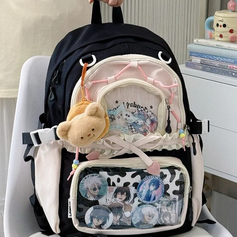 sac à dos ita transparent italife dopamine anmie pour femme, idéal pour la rentrée scolaire, style japonais, avec grandes volants et nœuds pour l'affichage des badges h259