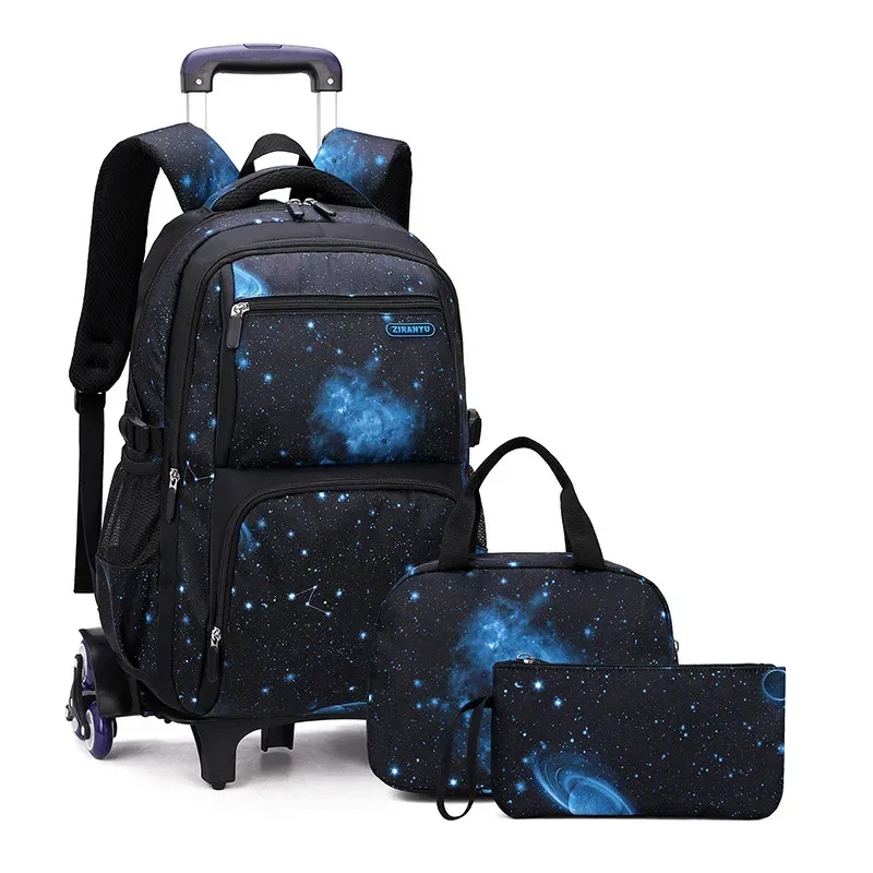 sac d'école enfants sac à dos roulant pour garçon sac à dos à roulettes sac d'école avec roues chariot bookbag bagage à main avec sac à déjeuner