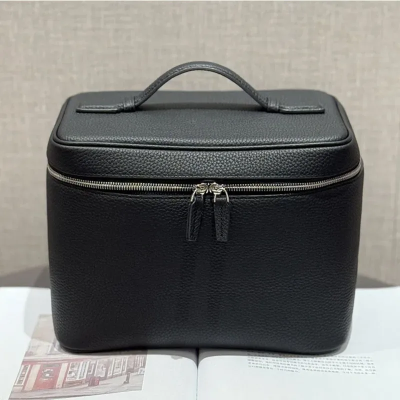 trousse de maquillage de grande taille en cuir de vache de première qualité, trousse de toilette portable et pratique, sac de voyage en cuir véritable de grande capacité.
