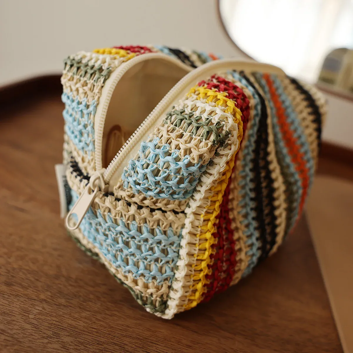 sac à cosmétiques tricoté coloré, sac à main de voyage, pochette de toilette, organisateur de cosmétiques et de soins de la peau pour femmes, sac en déplacement