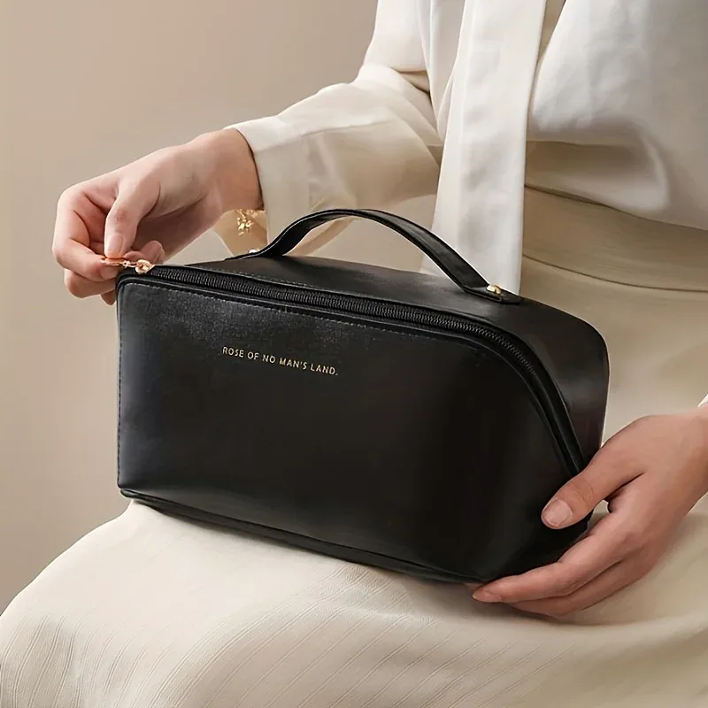 trousse de toilette grande capacité pour femme, sac de rangement portable pour maquillage avec séparateurs, poignée et fonction organisateur, sac à fermeture éclair
