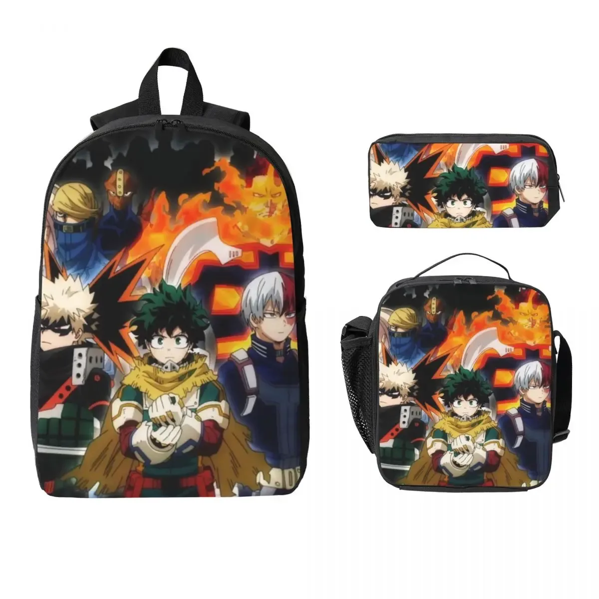 my hero academia – sac à dos pour étudiants, garçons et filles, cartable d'école, sacs à bandoulière pour ordinateur, sac à déjeuner isolé 3ps, trousse à crayons