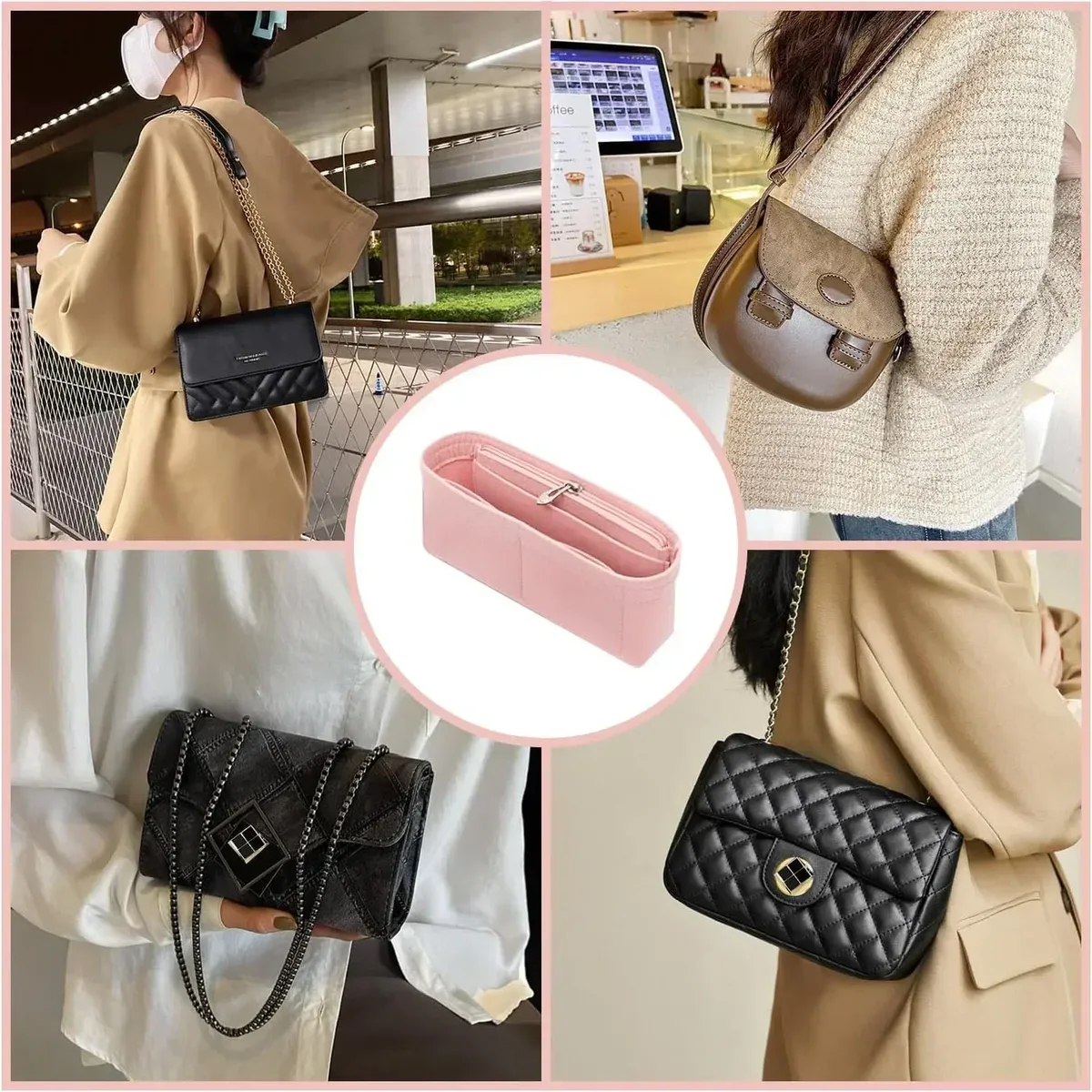 organisateur de sac en feutre pour mini sac fourre-tout timid, insert de rangement intérieur pour sacs à main, organisateur de sacs de taille mini