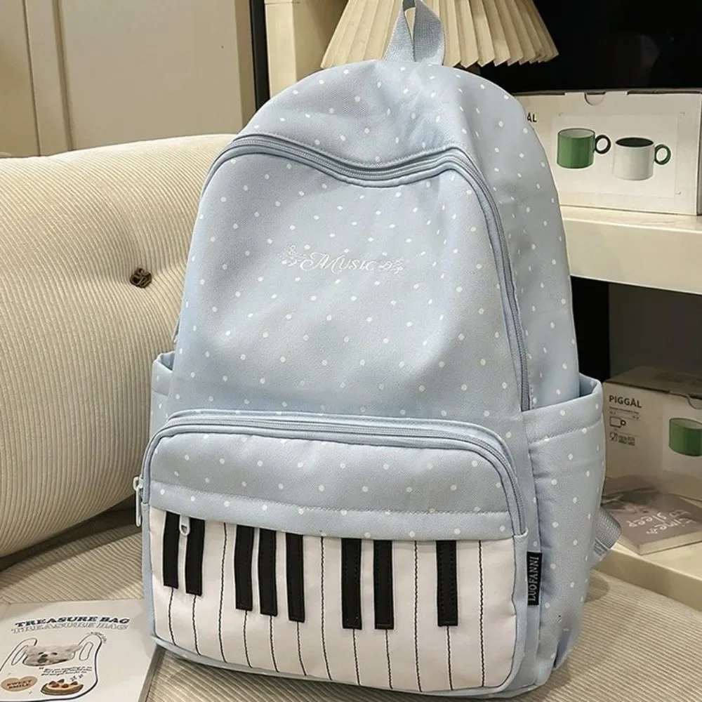 sac à dos personnalisé pour femme, motif à pois, grande capacité, tendance, simple, mignon, durable, sac à dos piano pour le shopping.