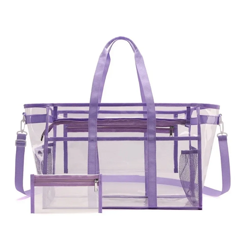 sac bandoulière transparent grande capacité, sac de toilette imperméable en pvc, sac de plage et de natation léger et surdimensionné