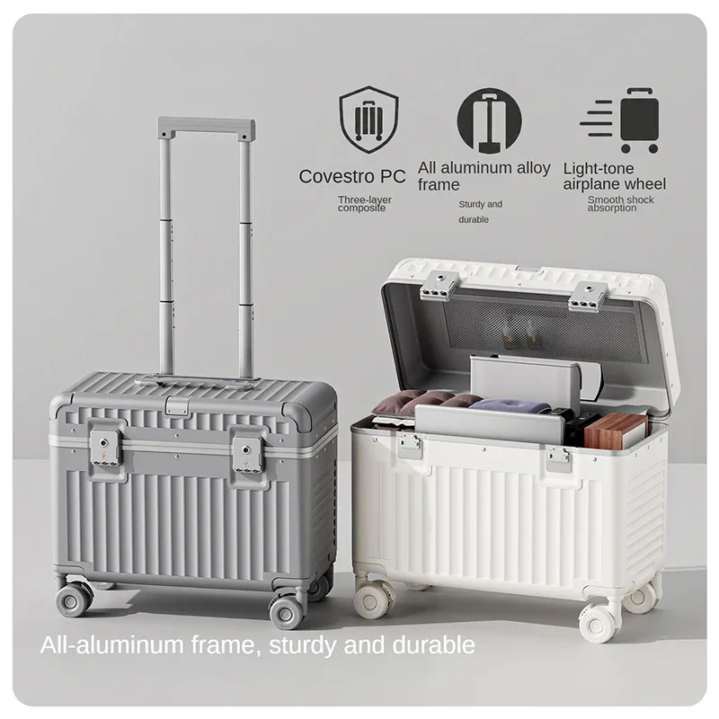 valise cabine en aluminium de 18 pouces, bagage de voyage, valise à roulettes de 20 pouces avec serrure à code