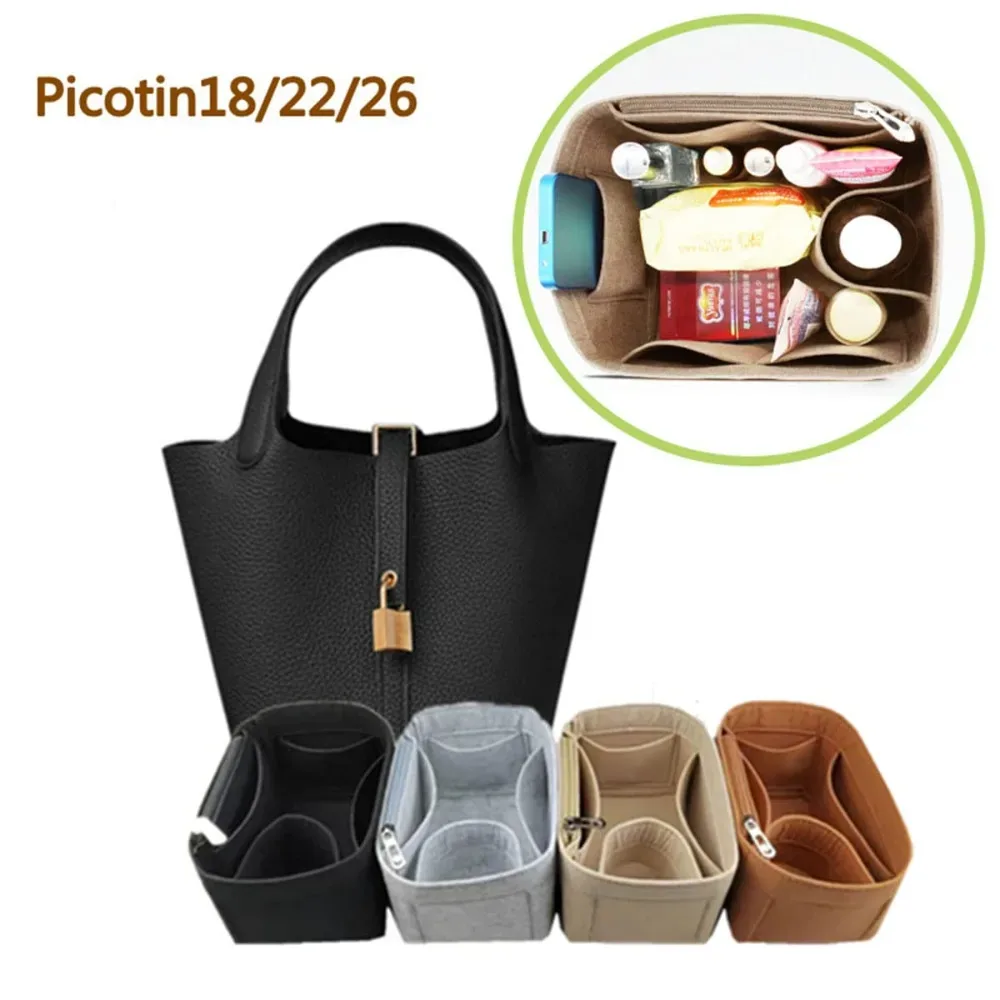 organisateur de sac à insérer en feutre, adapté à picotin 18 22 26, sac seau, doublure façonnant, séparateur de sac à main, rangement de sac à main, étui de maquillage portable