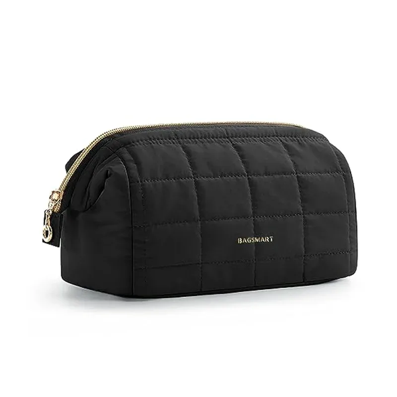 bagsmart-trousse de maquillage gonflée pour femme, trousse de maquillage rembourrée, trousse de maquillage, poudres larges ouvertes, trousse de toilette, essentiels de voyage