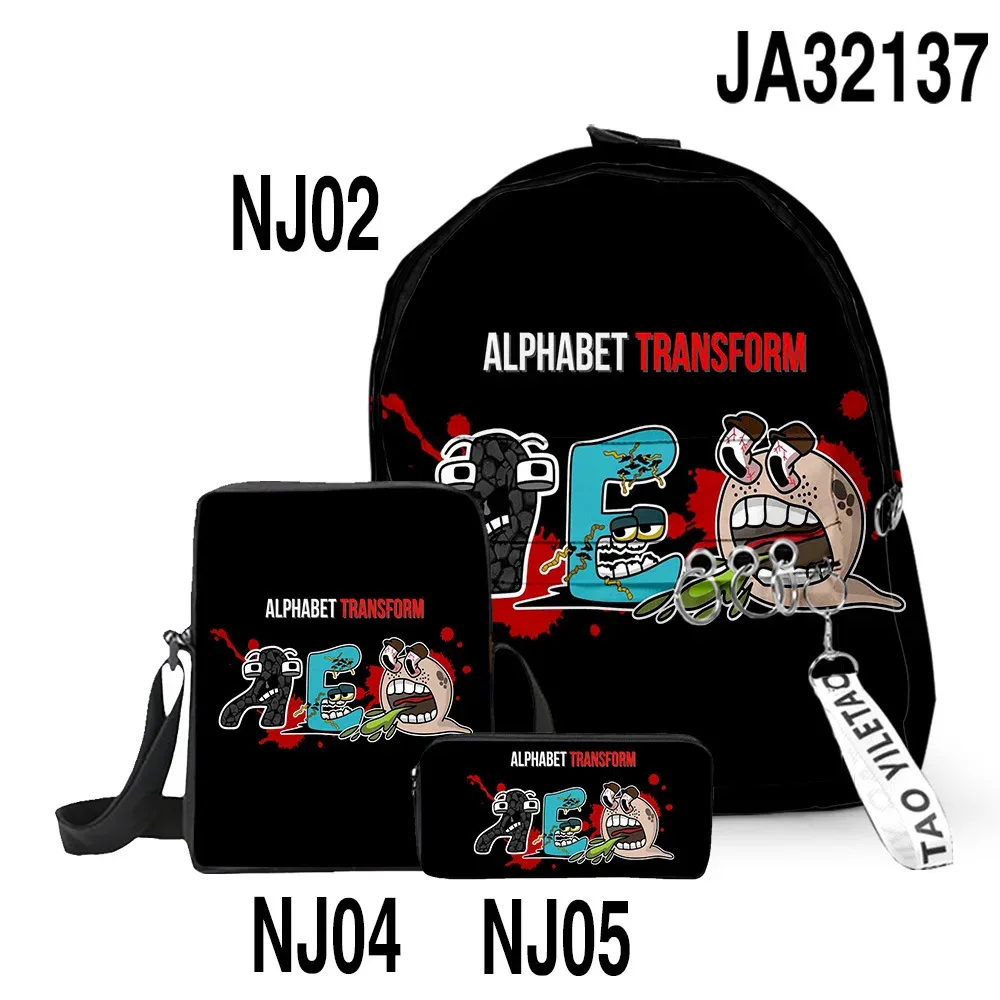sacs d'école classiques populaires alphabet lore imprimés en 3d, 3 pièces/ensemble, sac à dos pour ordinateur portable, sac à bandoulière incliné, trousse à crayons