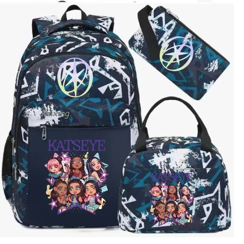 hot katseye drôle impression sacs à dos avec sacs à déjeuner multi-poches camouflage adolescents voyage sac à dos pour ordinateur portable femmes sac d'école mochila