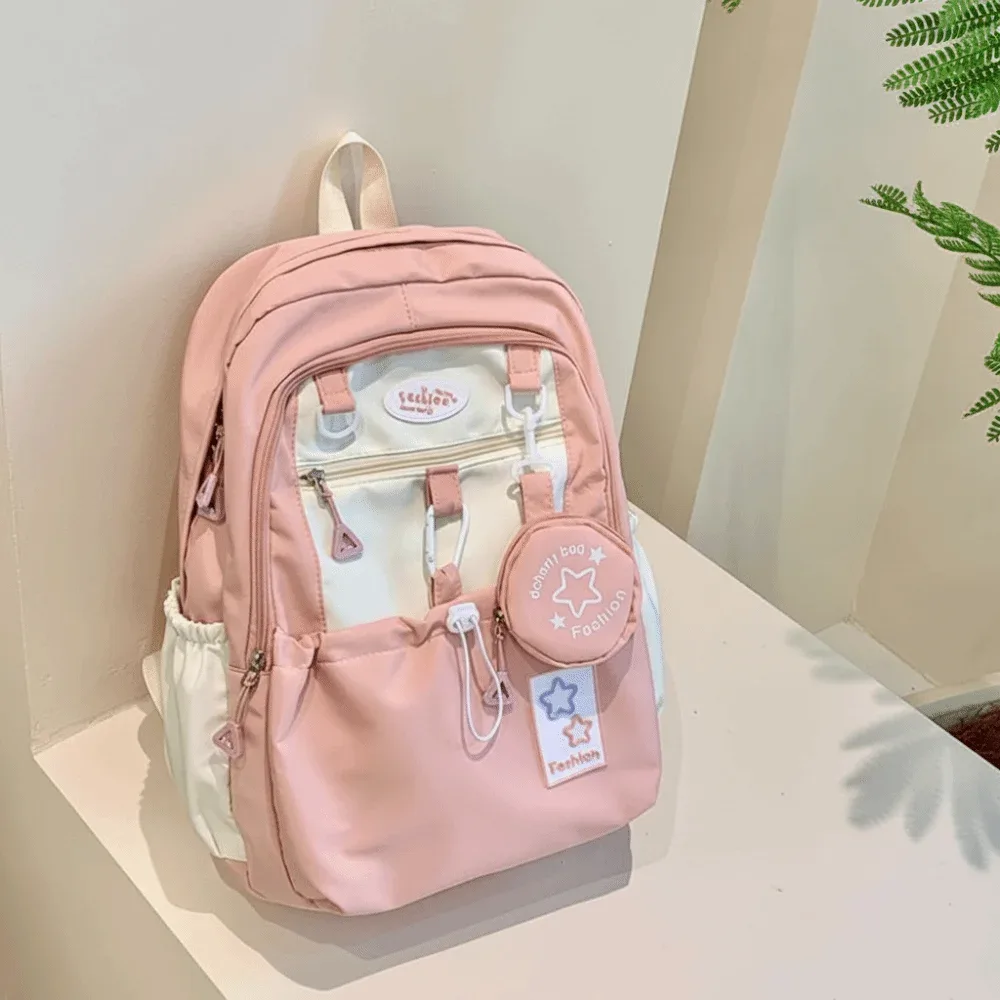 sac à dos décontracté pour femme motif étoile, avec porte-monnaie, en nylon, style coréen, grande capacité, pour étudiants et enfants