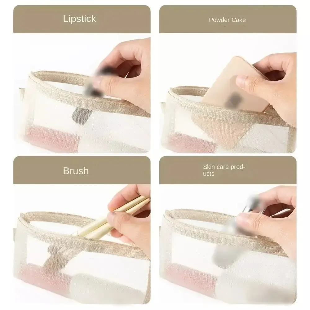 trousse de maquillage en maille transparente de grande capacité, porte-monnaie, sac à pinceaux cosmétiques, nouveau