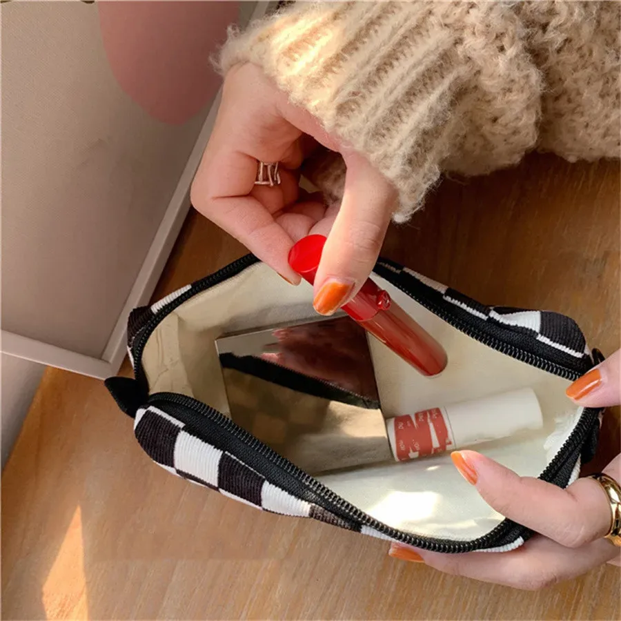 trousse à crayons en velours côtelé, joli sac de rangement portable de voyage pour rouge à lèvres cosmétique, stylo de papeterie, sac de maquillage, organisateur de sac à main