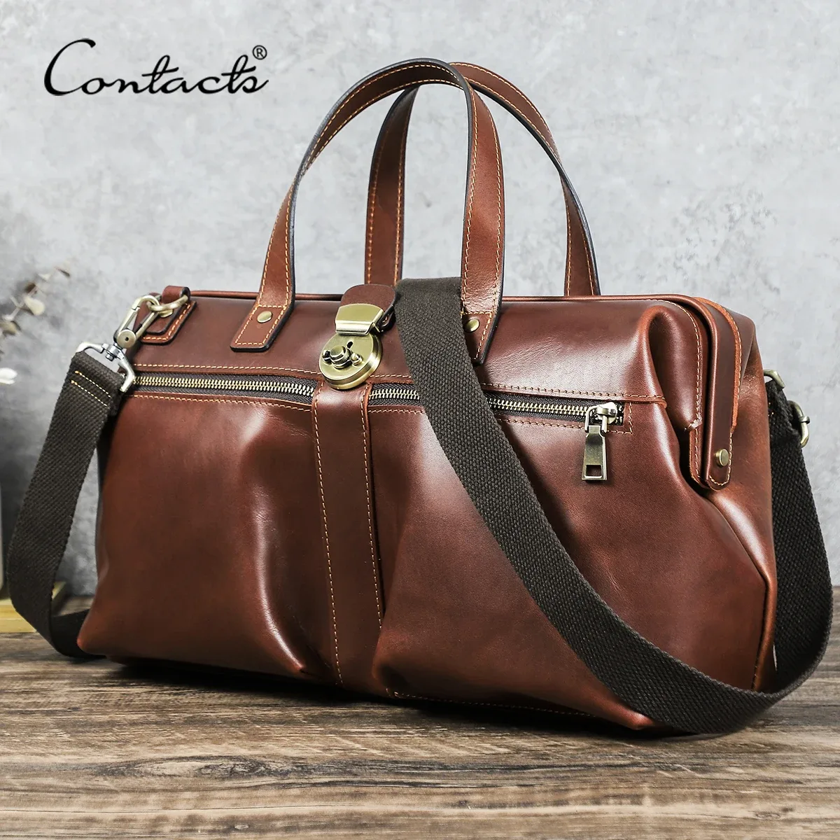 CONTACT'S – Sacs d'affaires en cuir véritable pour hommes, porte-documents à cadre métallique, sacs à bandoulière, sacoche en cuir, sac fourre-tout pour ordinateur portable 14 pouces