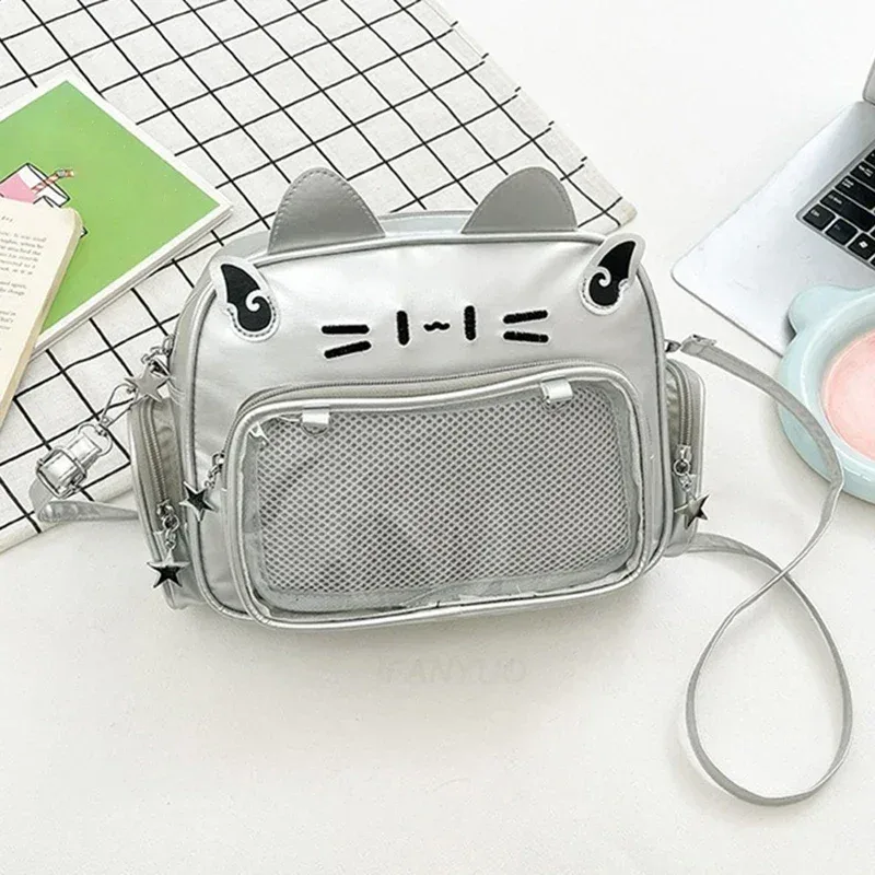 sacs à dos de mode pour femmes, style y2k, sac ita chat kawaii japonais, sacs à bandoulière en pu pour filles mignonnes, poche transparente, esthétique initiée