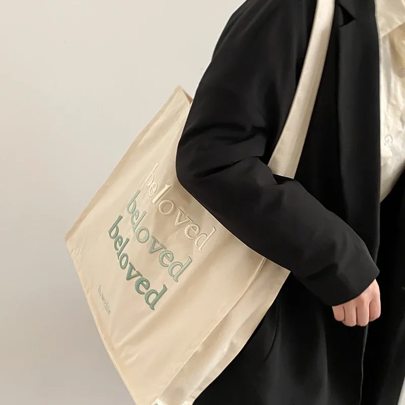 sac à bandoulière en toile pour femmes, sacs de shopping quotidiens brodés, sac de livres pour étudiants, sacs à main en tissu de coton épais, fourre-tout pour filles