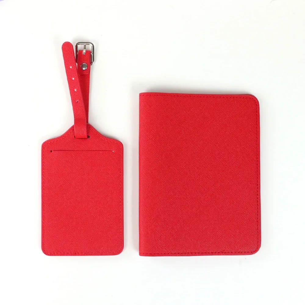 ensemble cadeau de voyage personnalisé : porte-passeport en cuir à motif croisé, porte-billets, porte-passeport en pu, porte-étiquette de bagage