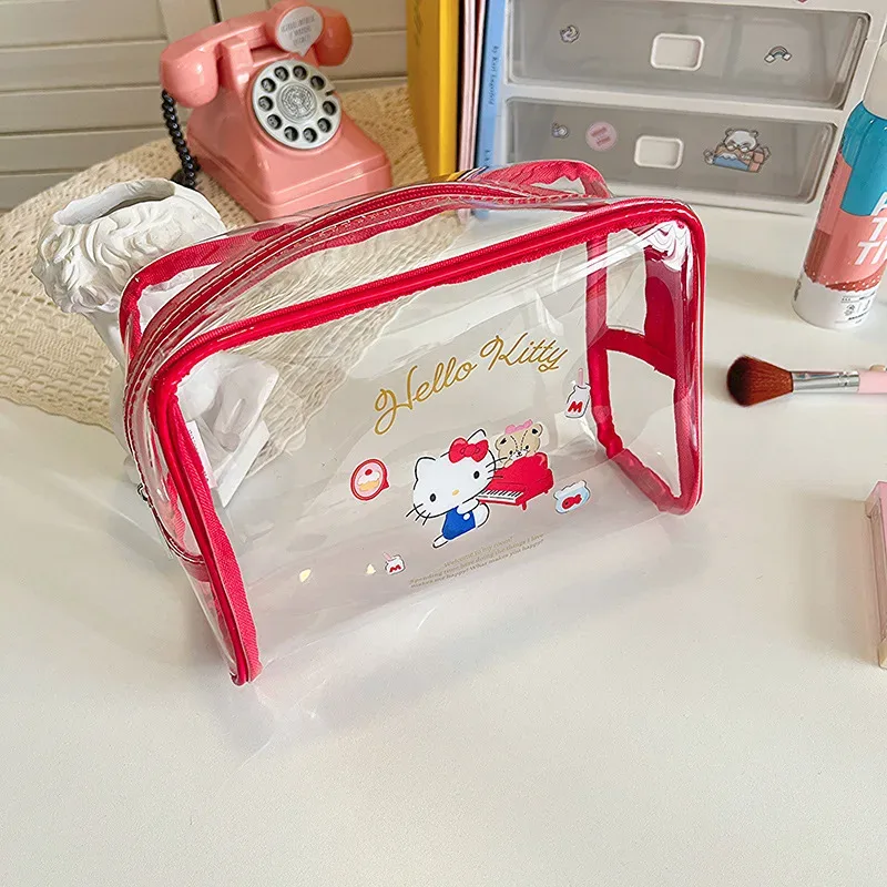 sanrio trousse de maquillage hello kitty trousse à cosmétiques étui à stylo transparent trousse de toilette de voyage étanche pochette de maquillage portable de grande capacité