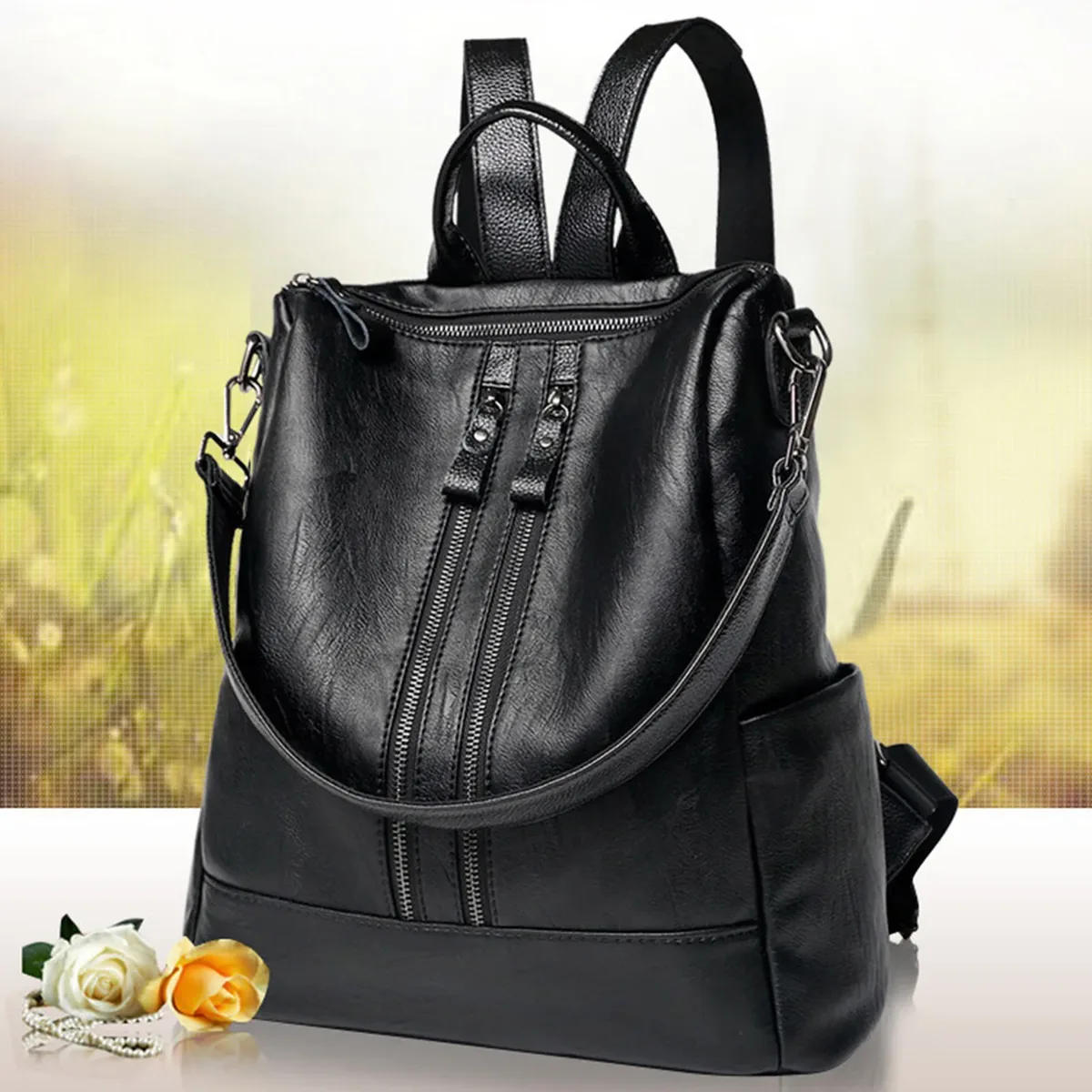 sacs à dos souples pour femmes nouveau sac à dos en cuir artificiel pu pour femmes grande capacité sac à dos noir mode tendance classe d'étudiant