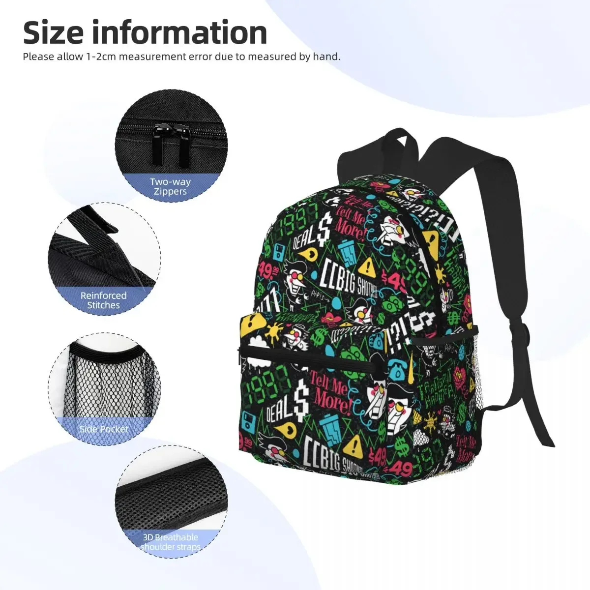 deltarune spamton g étudiant sac à dos sac d'école randonnée voyage sac à dos pour garçons filles mode bookbag sacs à bandoulière