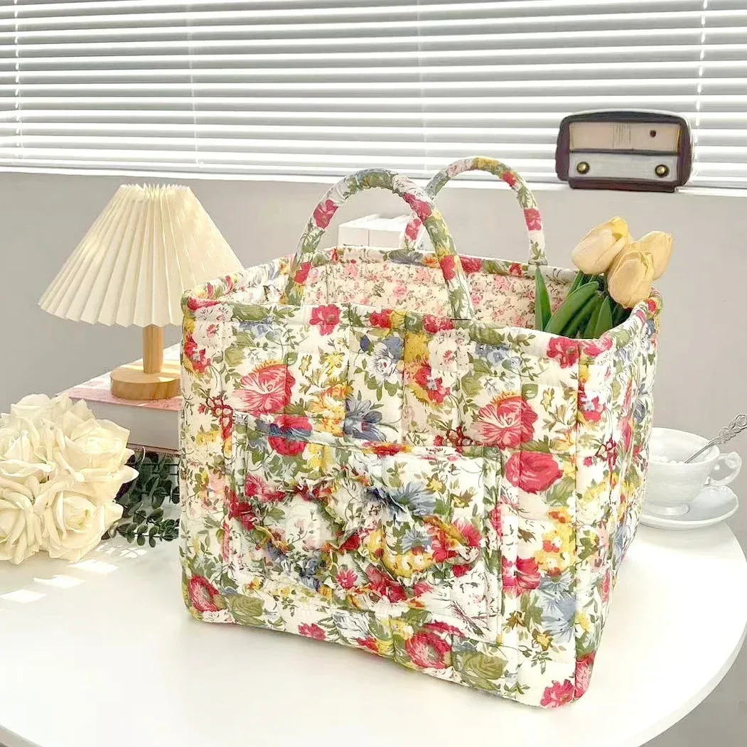 panier de rangement à motifs floraux pour femmes, paniers à linge doux en tissu de grande capacité avec poignées faciles à transporter, sac fourre-tout de voyage