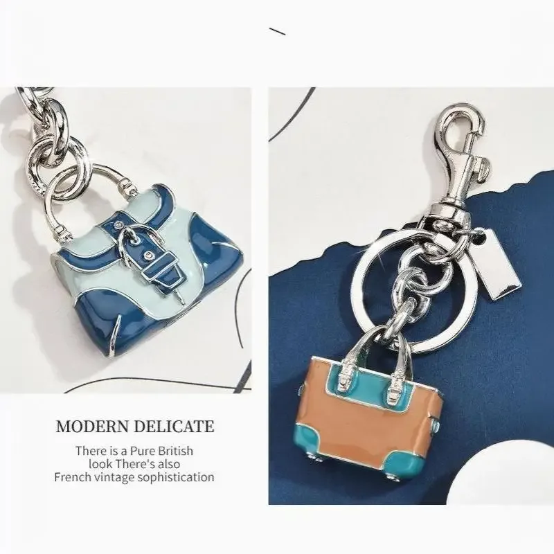 breloque de sac miniature vintage en émail, porte-clés pour bagages et porte-documents, cadeaux pour femmes d'affaires et amoureuses des voyages