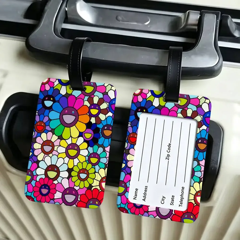 étiquette de bagage en pvc imperméable t-takashi murakami avec carte d'information, étiquette d'identification anti-perte pour bagages, sac à dos scolaire