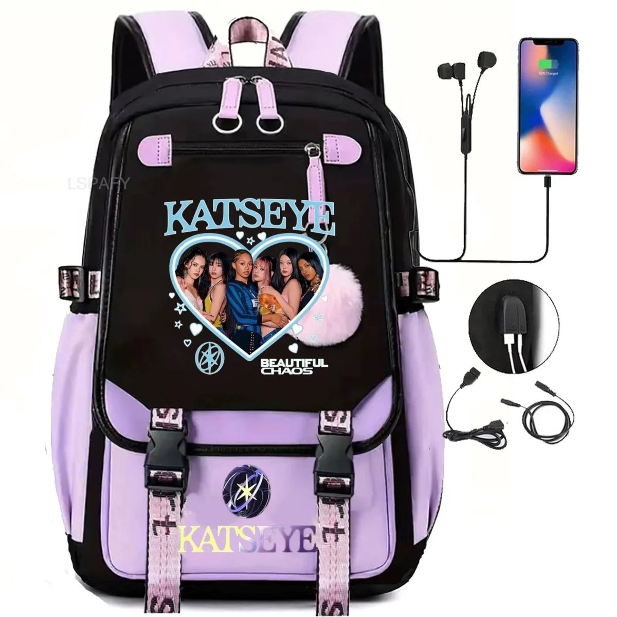 sac à dos multicolore katseye, patchwork, grande capacité, sac à dos de voyage, mochila, sac à dos pour femme, sac à dos en toile, sac à dos pour ordinateur portable, sacs d'école