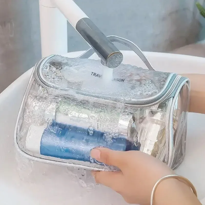 sac de voyage transparent et étanche pour cosmétiques, pochette de rangement à fermeture éclair pour maquillage et articles de toilette, facile à transporter