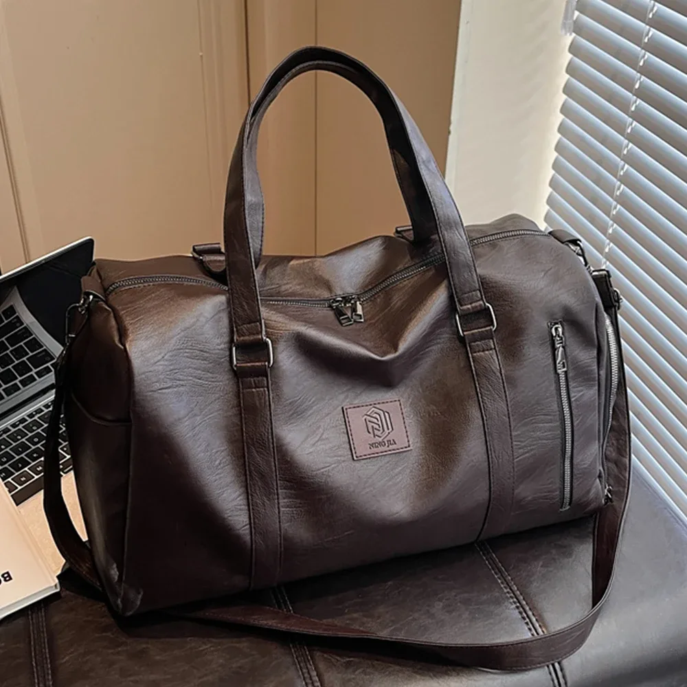 sac de voyage en cuir pu souple avec compartiment à chaussures, sac de week-end et de sport pour hommes et fem