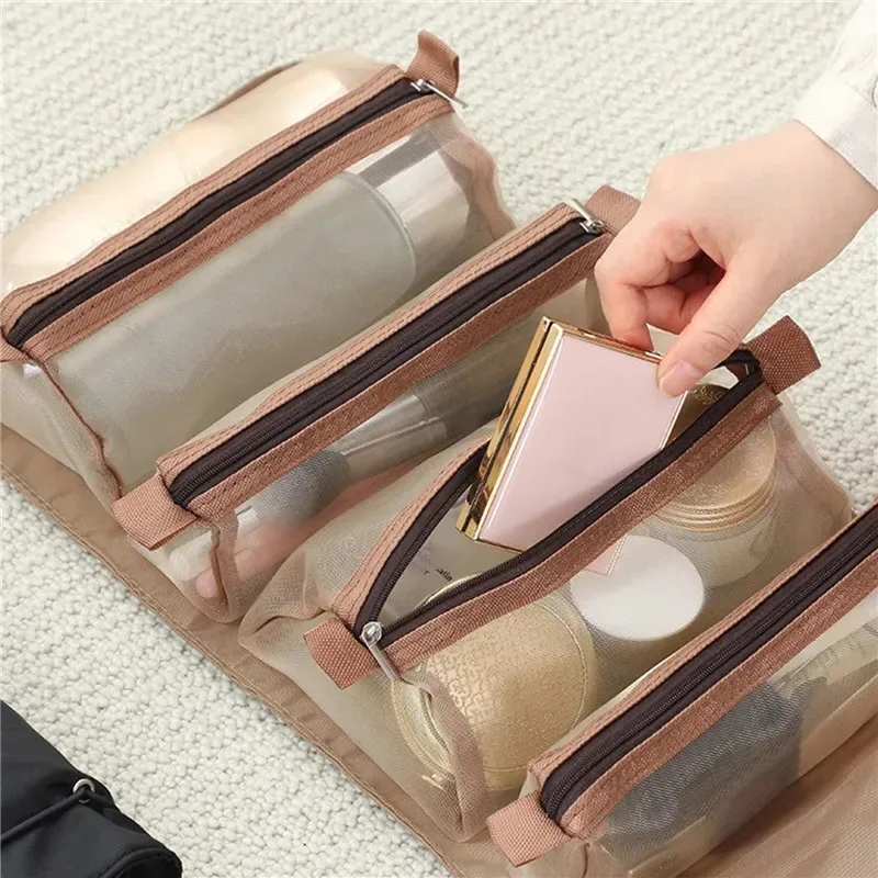 trousse à cosmétiques détachable portable grande capacité 4 en 1, trousse de maquillage pliable, trousse de toilette de rangement de cosmétiques de voyage