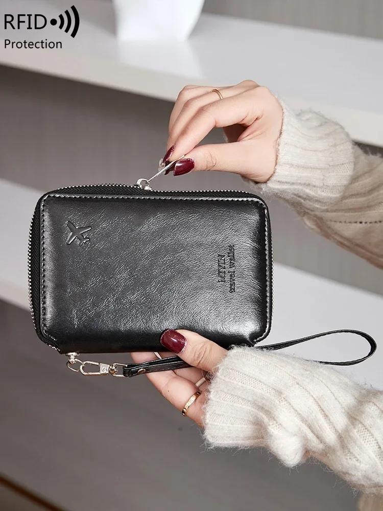 portefeuille de voyage antivol rfid avec fermeture éclair, style rétro, pour hommes et femmes, sacs de passeport multifonctionnels simples, clip de passeport