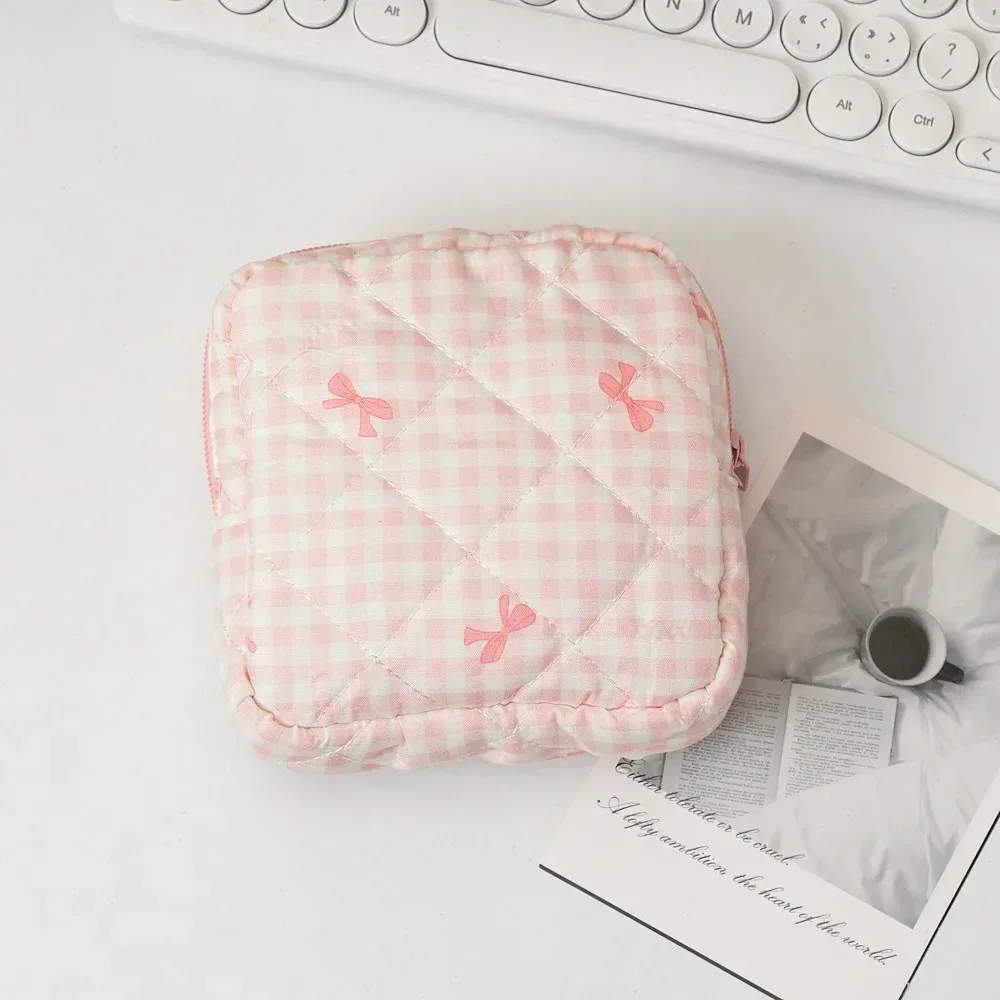 mini sac à cosmétiques avec nœud mignon pour femmes, sac de rangement pour serviettes hygiéniques, porte-tampon portable, mini sac de rangement pour maquillage et rouge à lèvres