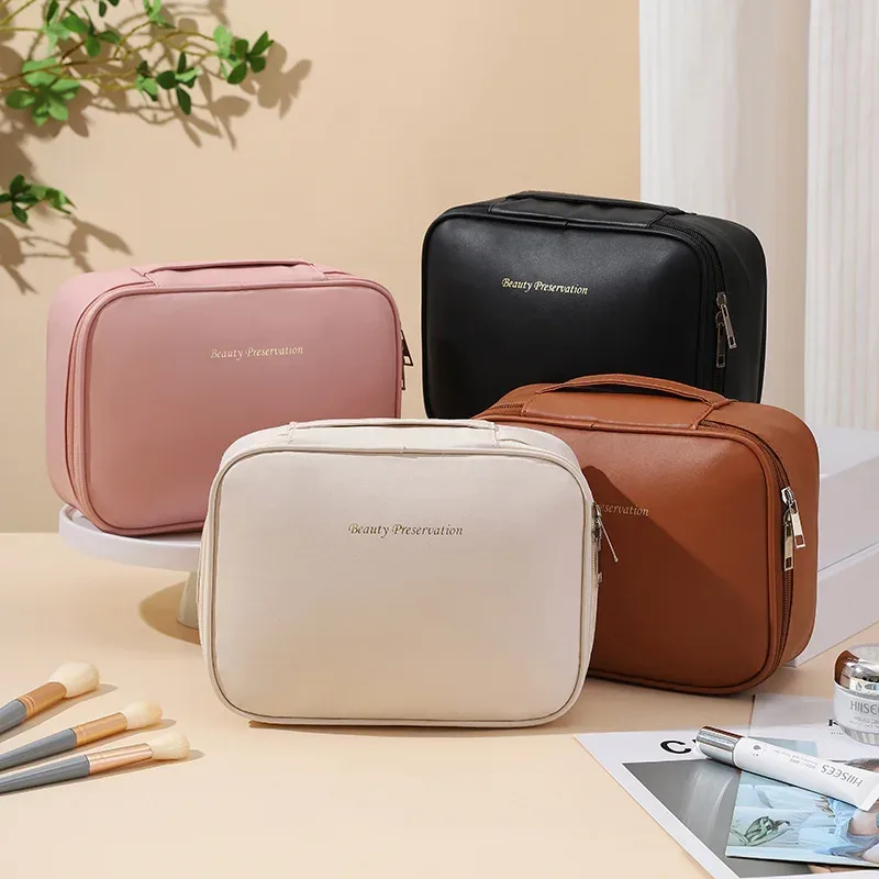 Sac à cosmétiques de luxe de grande capacité pour femmes, organisateur de maquillage de voyage portable, sac de rangement de toilette étanche pour voyage et vacances