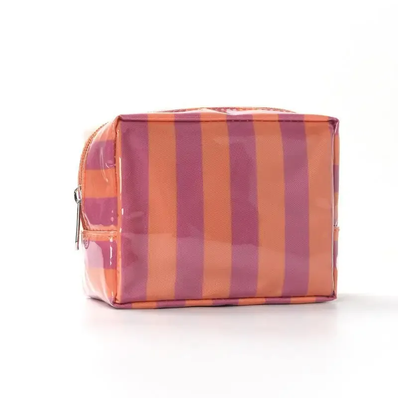 mini trousse de toilette rayée en pvc, trousse de maquillage, trousse de toilette imperméable, étui pour pinceaux de maquillage