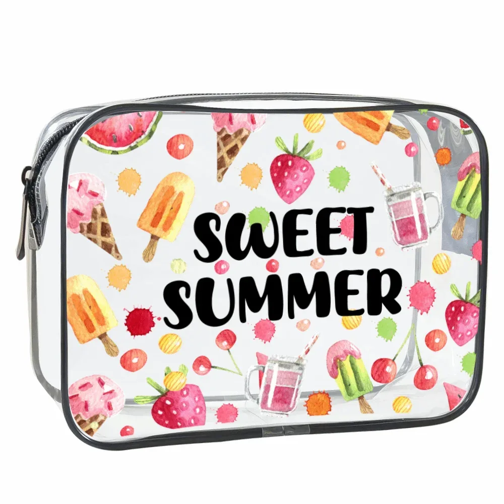 trousse de maquillage tendance de grande capacité, sac de rangement visible sur le thème de la plage, organisateur de voyage léger et portable pour femmes