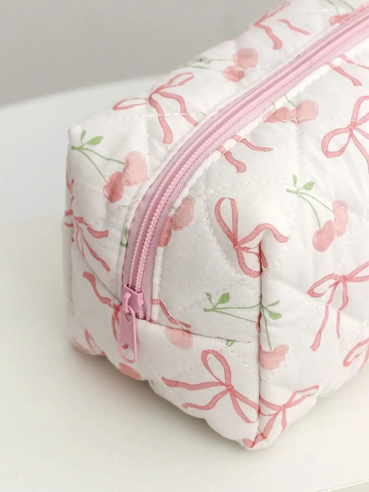 trousse de maquillage avec nœud cerise 1 pièce, trousse de maquillage à la mode et mignonne, sac octogonal de rangement pour pinceaux de maquillage, trousse de maquillage cadeau